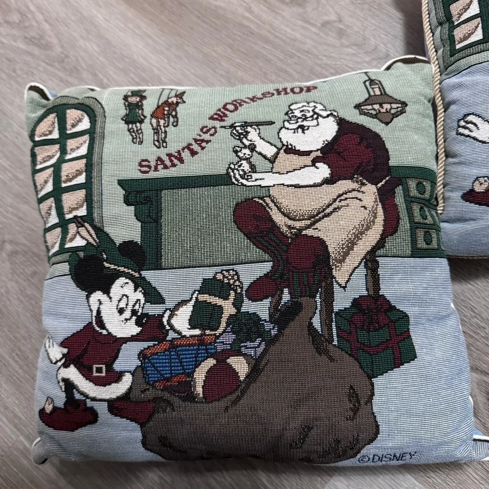 Disney Santa’s Workshop Mickey Mouse Needlepoint Christmas Pillows Set